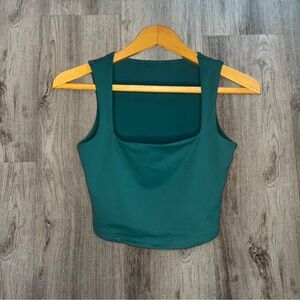 Teal Green Sleeveless Square Neck Crop Top – Fitted Stretch Tank